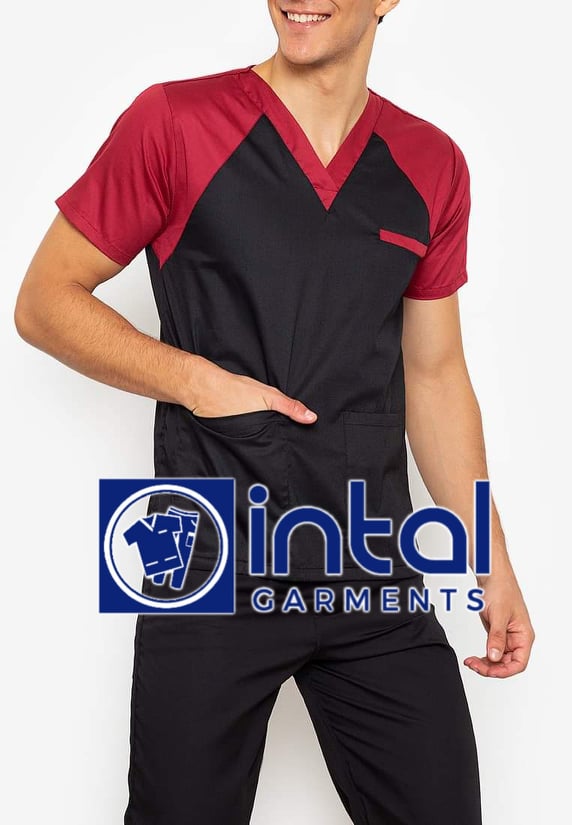SCRUB SUITS High Quality SS_05 Polycotton by INTAL GARMENTS Color Black - Maroon
