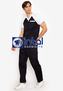 SCRUB SUITS High Quality SS_05 Polycotton by INTAL GARMENTS Color Black - White