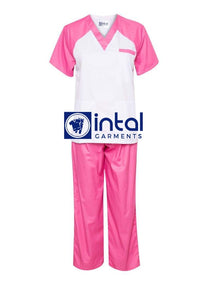 SCRUB SUITS High Quality SS_05 Polycotton by INTAL GARMENTS Color White - Rose Pink