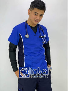 SCRUB SUIT CARGO 6-Pocket Pants with Piping Premium Quality Scrubsuit 06C Unisex V-Neck Scrubs Set by INTAL GARMENTS Royal Blue - Midnight Blue
