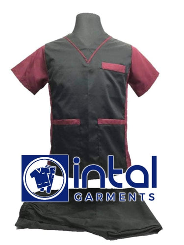 INTAL SCRUBSUIT 07A CARGO 6-Pocket Pants Premium Quality V-Neck Unisex Scrubs Color Black - Maroon