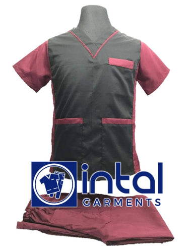 INTAL SCRUBSUIT 07A CARGO 6-Pocket Pants Premium Quality V-Neck Unisex Scrubs Color Black - Maroon Pants