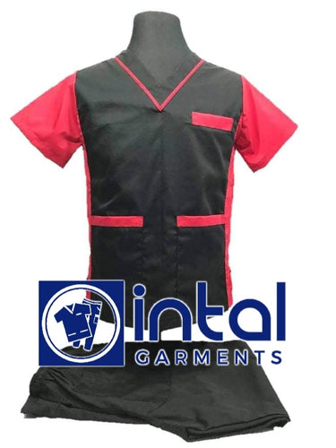 INTAL SCRUBSUIT 07A CARGO 6-Pocket Pants Premium Quality V-Neck Unisex Scrubs Color Black - Red
