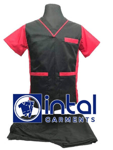 SCRUB SUITS High Quality SS_07A Polycotton by INTAL GARMENTS Color Black - Red