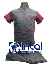 SCRUB SUITS High Quality SS_07A Polycotton by INTAL GARMENTS Color Charcoal Grey - Maroon