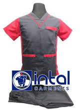 SCRUB SUITS High Quality SS_07A Polycotton by INTAL GARMENTS Color Charcoal Grey - Red