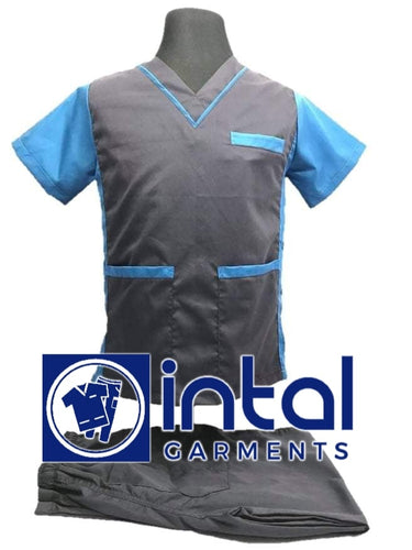INTAL SCRUBSUIT 07A CARGO 6-Pocket Pants Premium Quality V-Neck Unisex Scrubs Color Charcoal Grey - Sapphire Blue