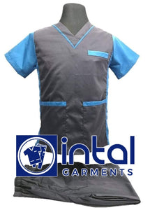 SCRUB SUITS High Quality SS_07A Polycotton by INTAL GARMENTS Color Charcoal Grey - Sapphire Blue