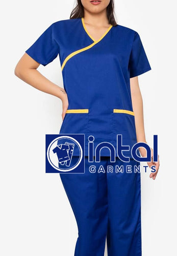 SCRUB SUITS High Quality SS_08A Polycotton by INTAL GARMENTS Color Admiral Blue - Corn Yellow