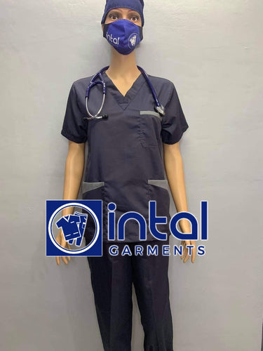 INTAL SCRUBSUIT 01B JOGGER 4 Pocket Pants High Quality Classic V-Neck Unisex Scrubs Color Charcoal Grey