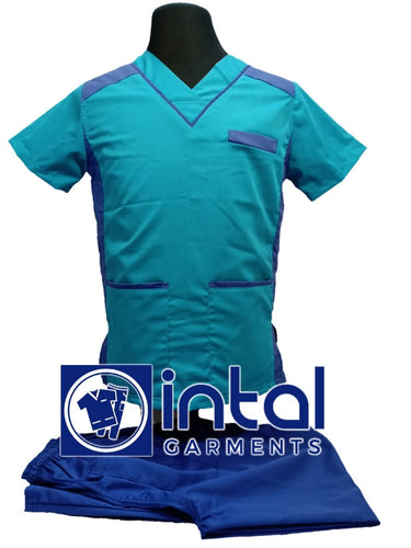 INTAL SCRUBSUIT 09 CARGO 6-Pocket Pants Premium Quality V-Neck Unisex Scrubs Color Aqua Blue - Persian Blue