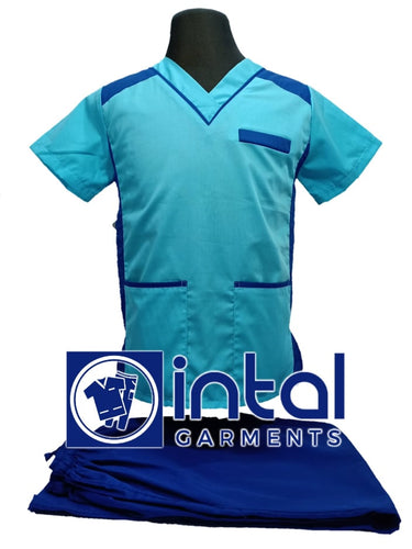 INTAL SCRUBSUIT 09 CARGO 6-Pocket Pants Premium Quality V-Neck Unisex Scrubs Color Cyan Blue - Admiral Blue