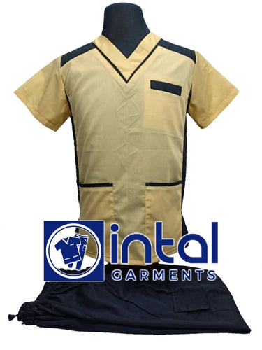 INTAL SCRUBSUIT 09 CARGO 6-Pocket Pants Premium Quality V-Neck Unisex Scrubs Color Corn Yellow - Black
