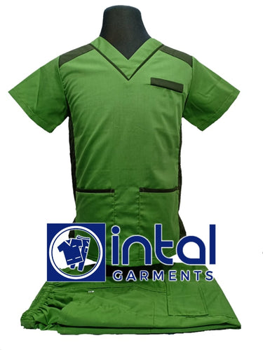 INTAL SCRUBSUIT 09 CARGO 6-Pocket Pants Premium Quality V-Neck Unisex Scrubs Color Fern Green-Army Green (Fern Green Pants)