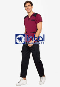 SCRUB SUIT High Quality SS_09 Polycotton CARGO Pants by INTAL GARMENTS Color Maroon - Black