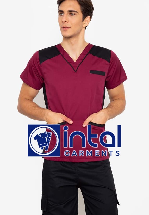 SCRUB SUIT High Quality SS_09 Polycotton CARGO Pants by INTAL GARMENTS Color Maroon - Black