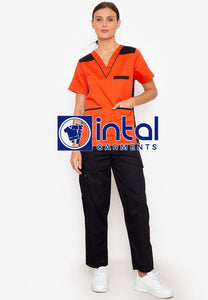 SCRUB SUIT High Quality SS_09 Polycotton CARGO Pants by INTAL GARMENTS Color Orange - Black