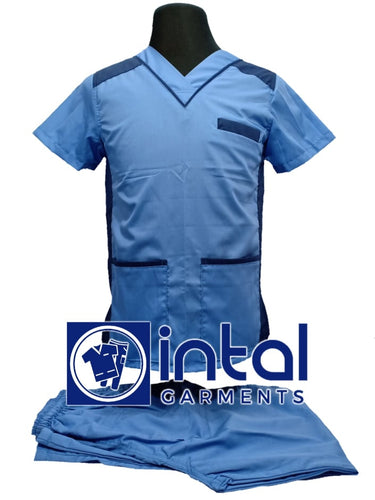 INTAL SCRUBSUIT 09 CARGO 6-Pocket Pants Premium Quality V-Neck Unisex Scrubs Color Powder Blue - Oxford Blue (Powder Blue Pants)