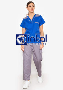 SCRUB SUIT High Quality SS_09 Polycotton CARGO Pants by INTAL GARMENTS Color Royal Blue - Light Grey