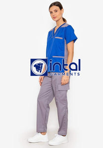 SCRUB SUIT High Quality SS_09 Polycotton CARGO Pants by INTAL GARMENTS Color Royal Blue - Light Grey