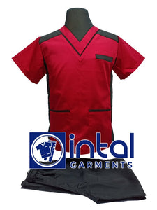 SCRUB SUIT High Quality SS_09 Polycotton CARGO Pants by INTAL GARMENTS Color Red - Black