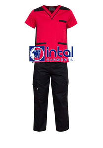 SCRUB SUIT High Quality SS_09 Polycotton CARGO Pants by INTAL GARMENTS Color Red - Black
