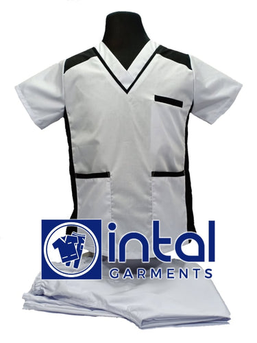 INTAL SCRUBSUIT 09 CARGO 6-Pocket Pants Premium Quality V-Neck Unisex Scrubs Color White - Black