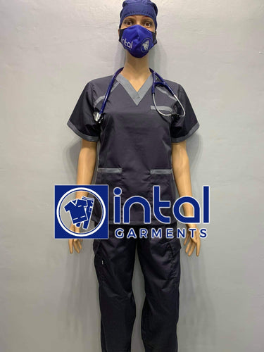 INTAL SCRUBSUIT 09B CARGO 6-Pocket Pants Premium Quality V-Neck Unisex Scrubs Color Charcoal Grey - Light Grey