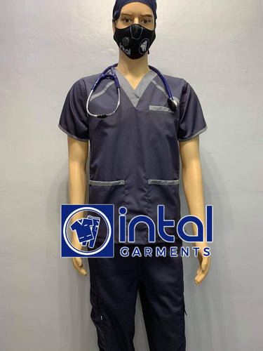 INTAL SCRUBSUIT 09B CARGO 6-Pocket Pants Premium Quality V-Neck Unisex Scrubs Color Charcoal Grey - Light Grey
