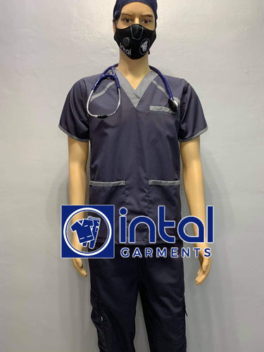 INTAL SCRUBSUIT 09B CARGO 6-Pocket Pants Premium Quality V-Neck Unisex Scrubs Color Charcoal Grey - Light Grey