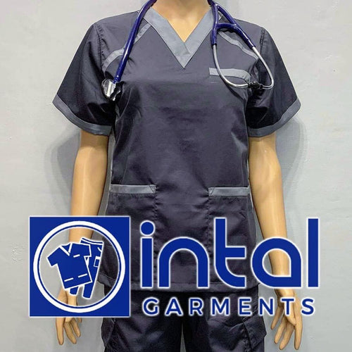 INTAL SCRUBSUIT 09B CARGO 6-Pocket Pants Premium Quality V-Neck Unisex Scrubs Color Charcoal Grey - Light Grey