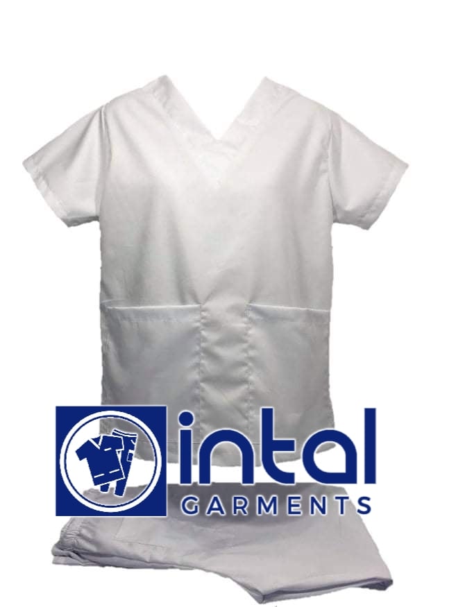 SCRUB SUIT Medical Doctor Nurse Uniform CARGO PANTS High Quality SS_01A Polycotton by INTAL GARMENTS Color White