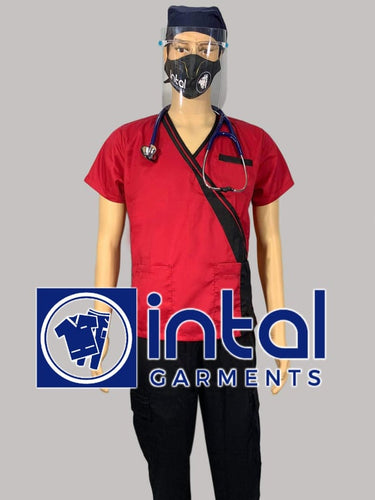 SCRUB SUITS High Quality SS_10 Polycotton by INTAL GARMENTS Color Red - Black