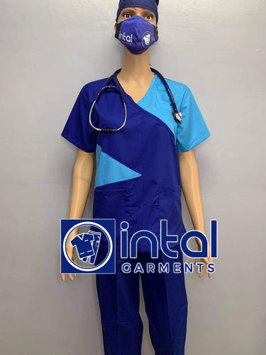 INTAL SCRUBSUIT 11 Premium Quality Mock Wrap Regular 4-Pocket Pants Unisex Scrubs Color Admiral Blue - Bleu De France