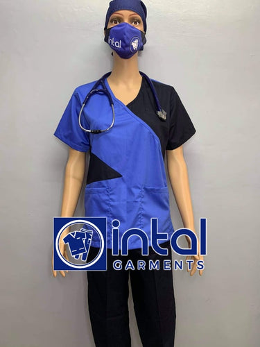 INTAL SCRUBSUIT 11 Premium Quality Mock Wrap Regular 4-Pocket Pants Unisex Scrubs Color Azure Blue - Midnight Blue