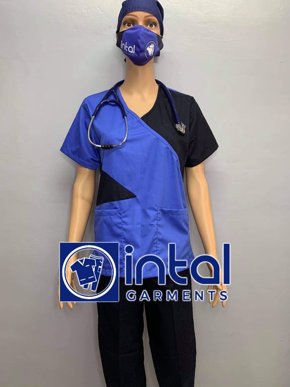 SCRUB SUIT Medical Doctor Nurse Uniform SS_11 Polycotton by INTAL GARMENTS Color Azure Blue - Midnight Blue