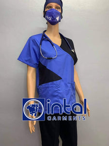SCRUB SUIT Medical Doctor Nurse Uniform SS_11 Polycotton by INTAL GARMENTS Color Azure Blue - Midnight Blue