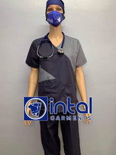 SCRUB SUIT Medical Doctor Nurse Uniform SS_11 Polycotton by INTAL GARMENTS Color Midnight Blue - Light Grey