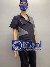 SCRUB SUIT Medical Doctor Nurse Uniform SS_11 Polycotton by INTAL GARMENTS Color Midnight Blue - Light Grey