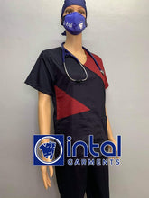 SCRUB SUIT Medical Doctor Nurse Uniform SS_11 Polycotton by INTAL GARMENTS Color Midnight Blue - Maroon
