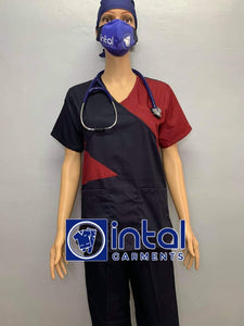 SCRUB SUIT High Quality SS_11 Polycotton CARGO PANTS by INTAL GARMENTS Color Midnight Blue-Maroon