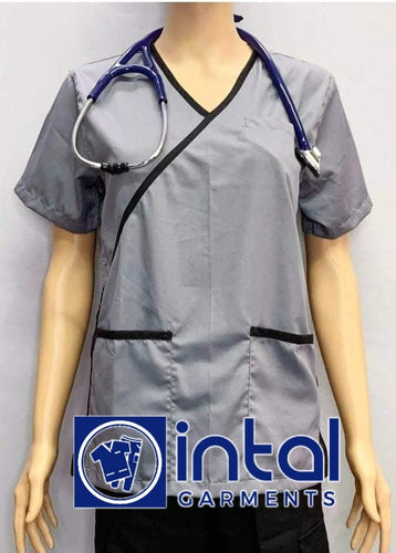 INTAL SCRUBSUIT 13 CARGO 6-Pocket Pants Premium Quality Mock Wrap Unisex Scrubs Color Light Grey-Black