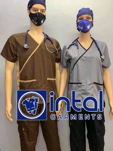 SCRUB SUIT Medical Doctor Nurse Uniform SS_13 Polycotton CARGO PANTS by INTAL GARMENTS Color Light Grey-Black