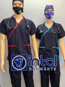 SCRUB SUIT Medical Doctor Nurse Uniform SS_13 Polycotton CARGO PANTS by INTAL GARMENTS Color Midnight Blue-Red