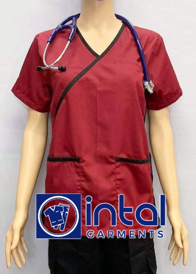 SCRUB SUIT Medical Doctor Nurse Uniform SS_13 Polycotton CARGO PANTS by INTAL GARMENTS Color Maroon-Black