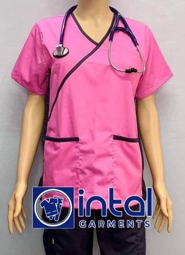 SCRUB SUIT Medical Doctor Nurse Uniform SS_13 Polycotton CARGO PANTS by INTAL GARMENTS Color Rose Pink-Midnight Blue