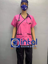 SCRUB SUIT Medical Doctor Nurse Uniform SS_13 Polycotton CARGO PANTS by INTAL GARMENTS Color Rose Pink-Midnight Blue