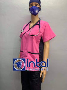 SCRUB SUIT Medical Doctor Nurse Uniform SS_13 Polycotton CARGO PANTS by INTAL GARMENTS Color Rose Pink-Midnight Blue