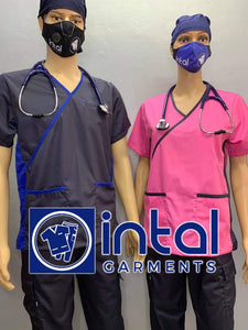 SCRUB SUIT Medical Doctor Nurse Uniform SS_13 Polycotton JOGGER PANTS by INTAL GARMENTS Color Rose Pink-Midnight Blue