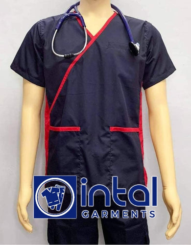 INTAL SCRUBSUIT 13 CARGO 6-Pocket Pants Premium Quality Mock Wrap Unisex Scrubs Midnight Blue Red